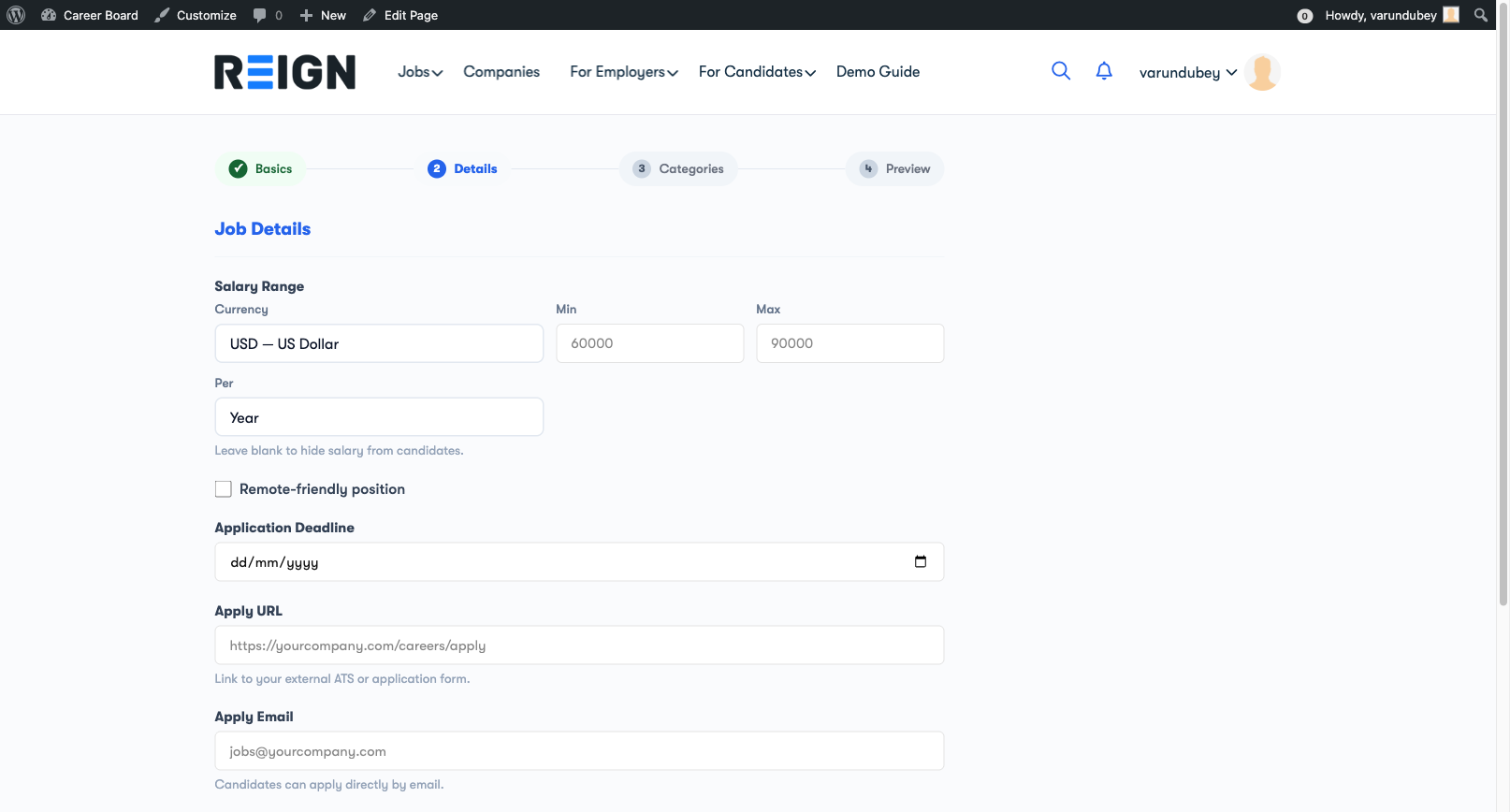 Job Form — Review Step