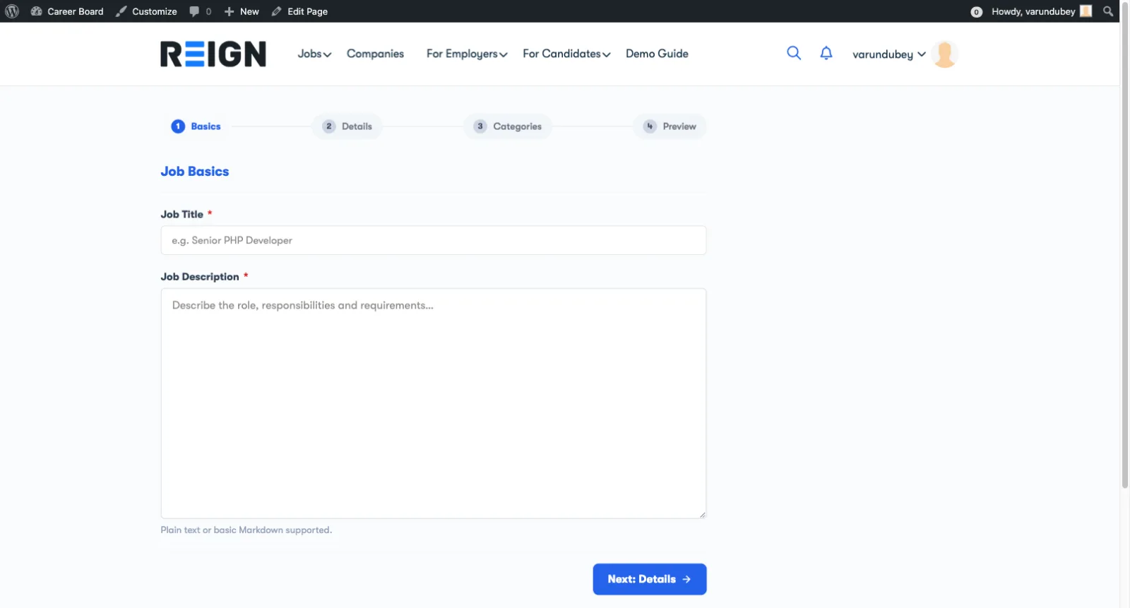 Job Form - Step 1