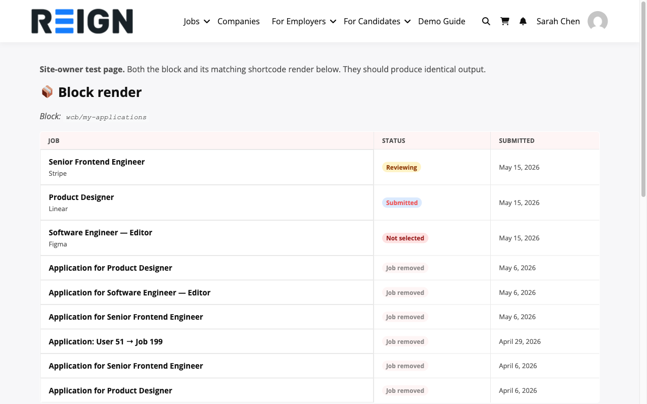 My Applications candidate view