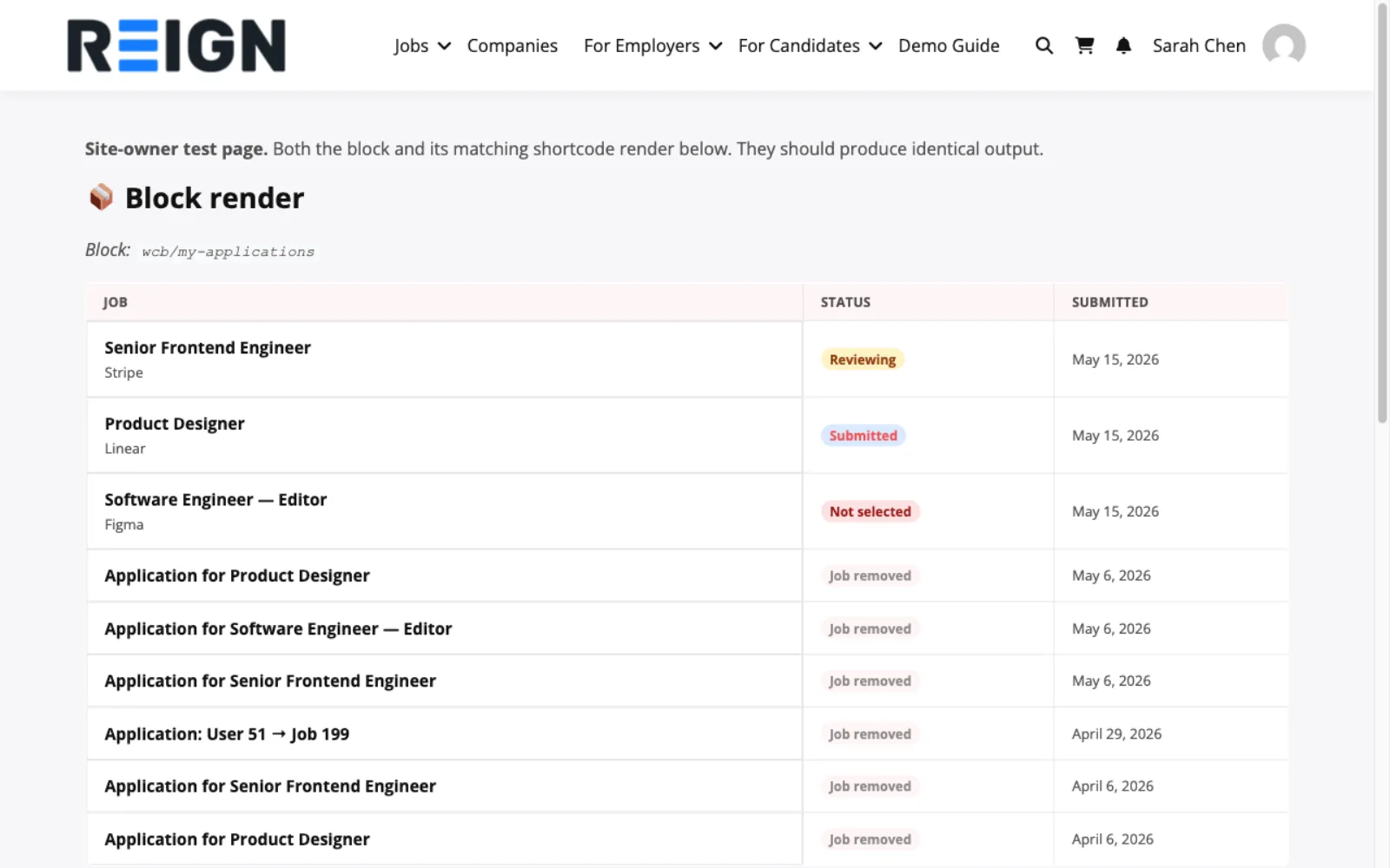 My Applications candidate view