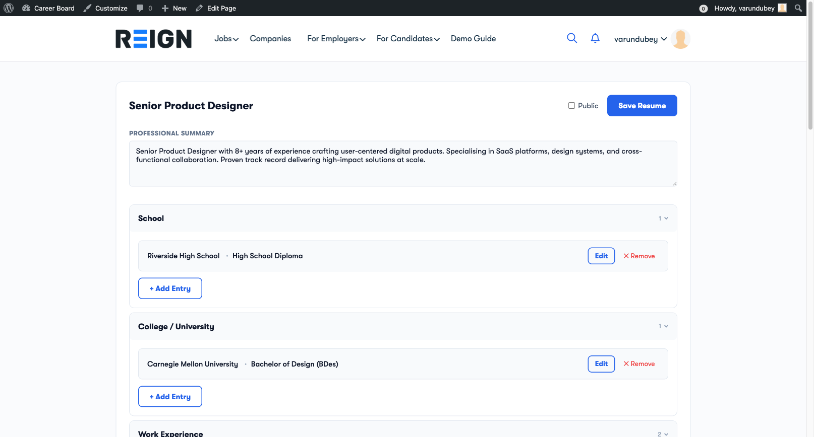 Resume Builder — Sections