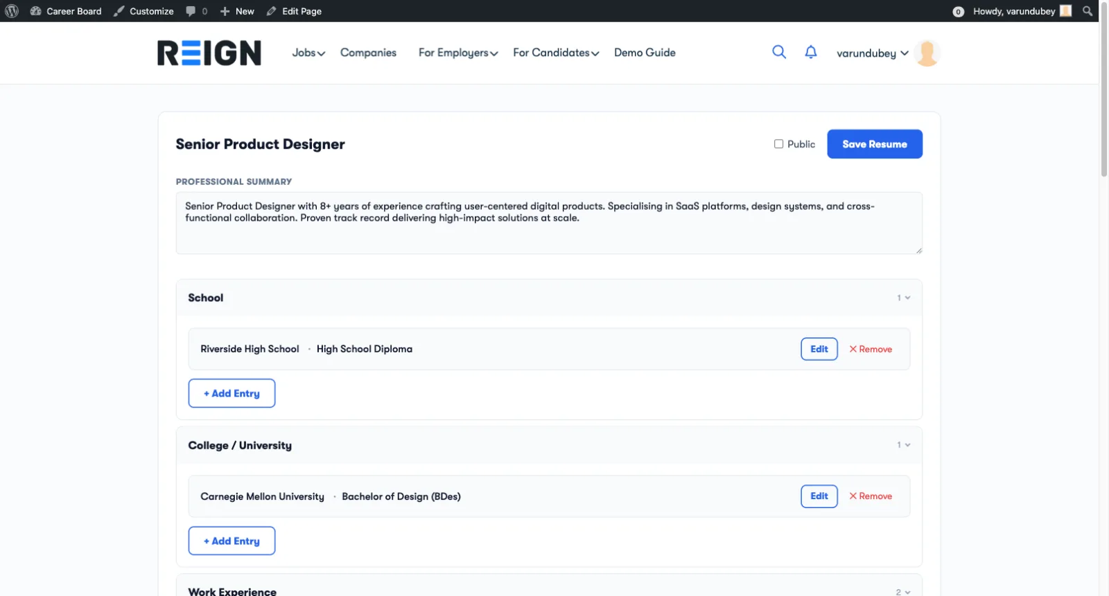 Resume Builder - Sections