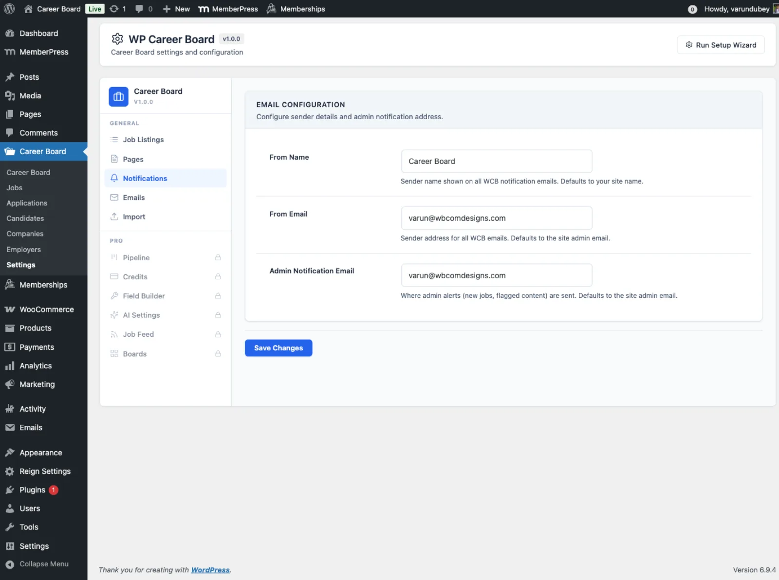 Email Notifications Settings