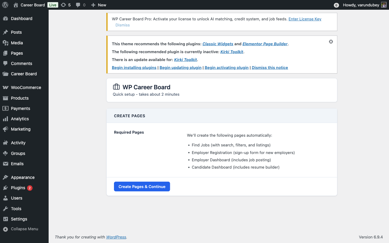 Setup wizard centered