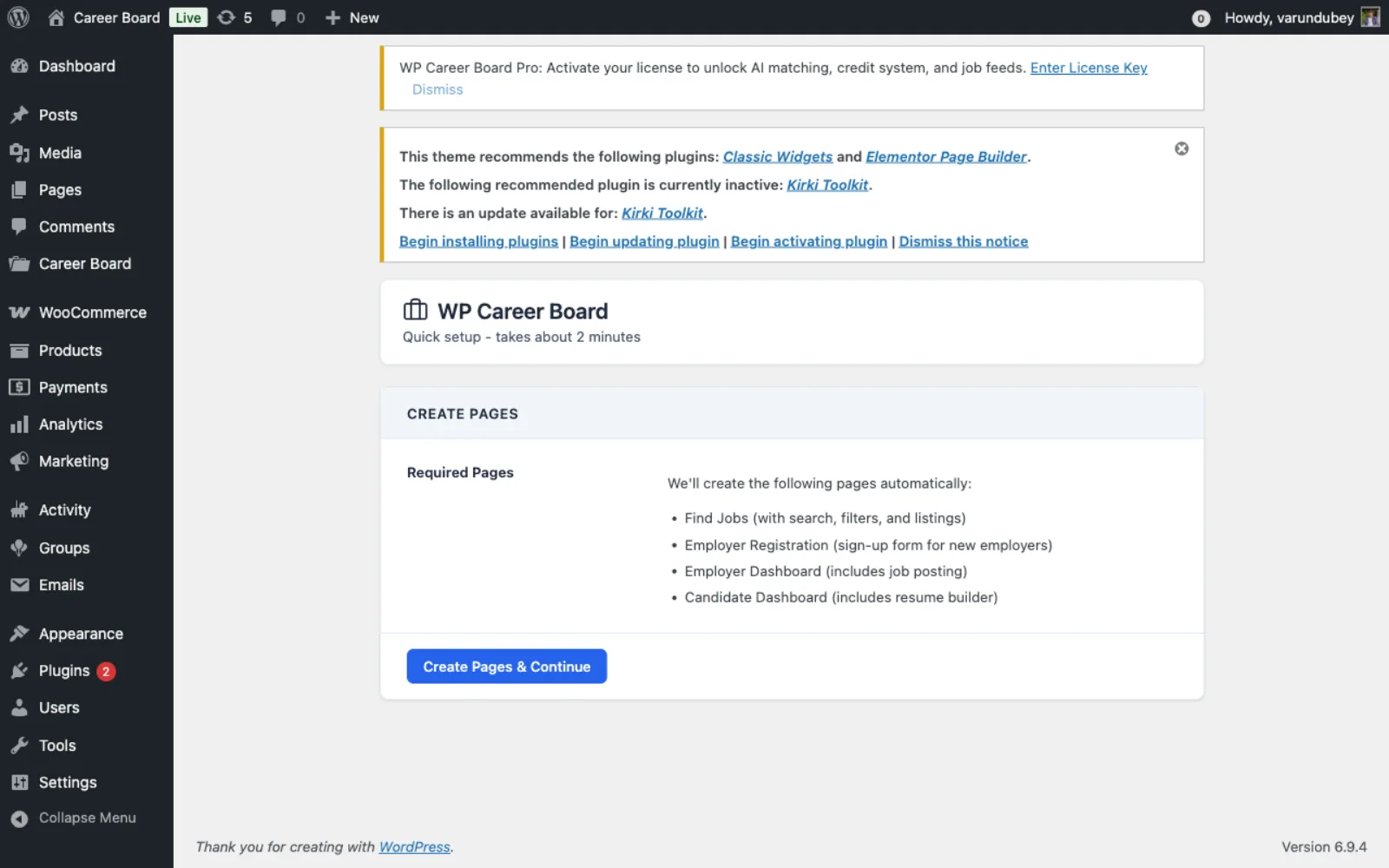 Setup wizard centered