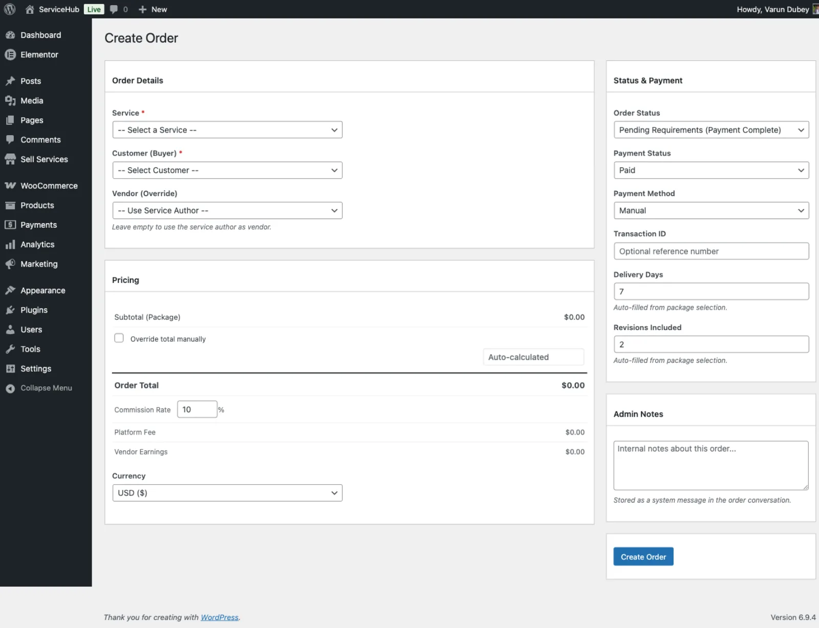 Create Manual Order