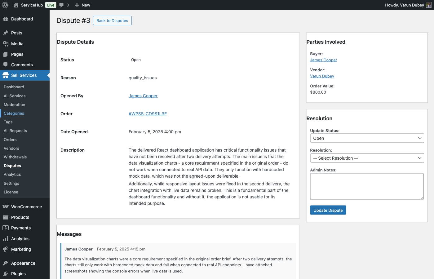 Dispute detail with messages