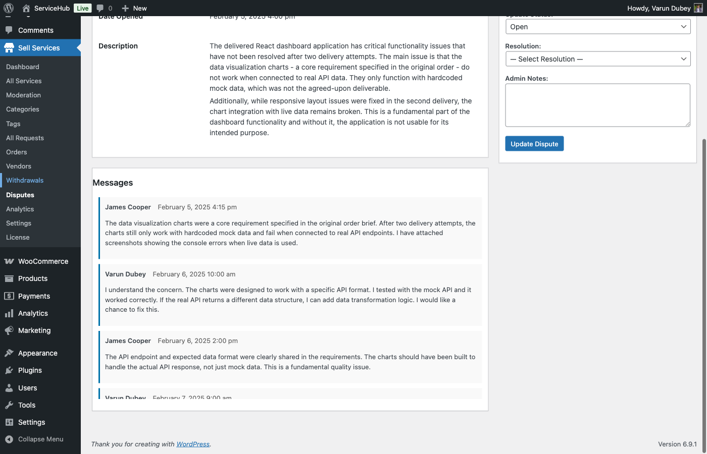 Dispute evidence view