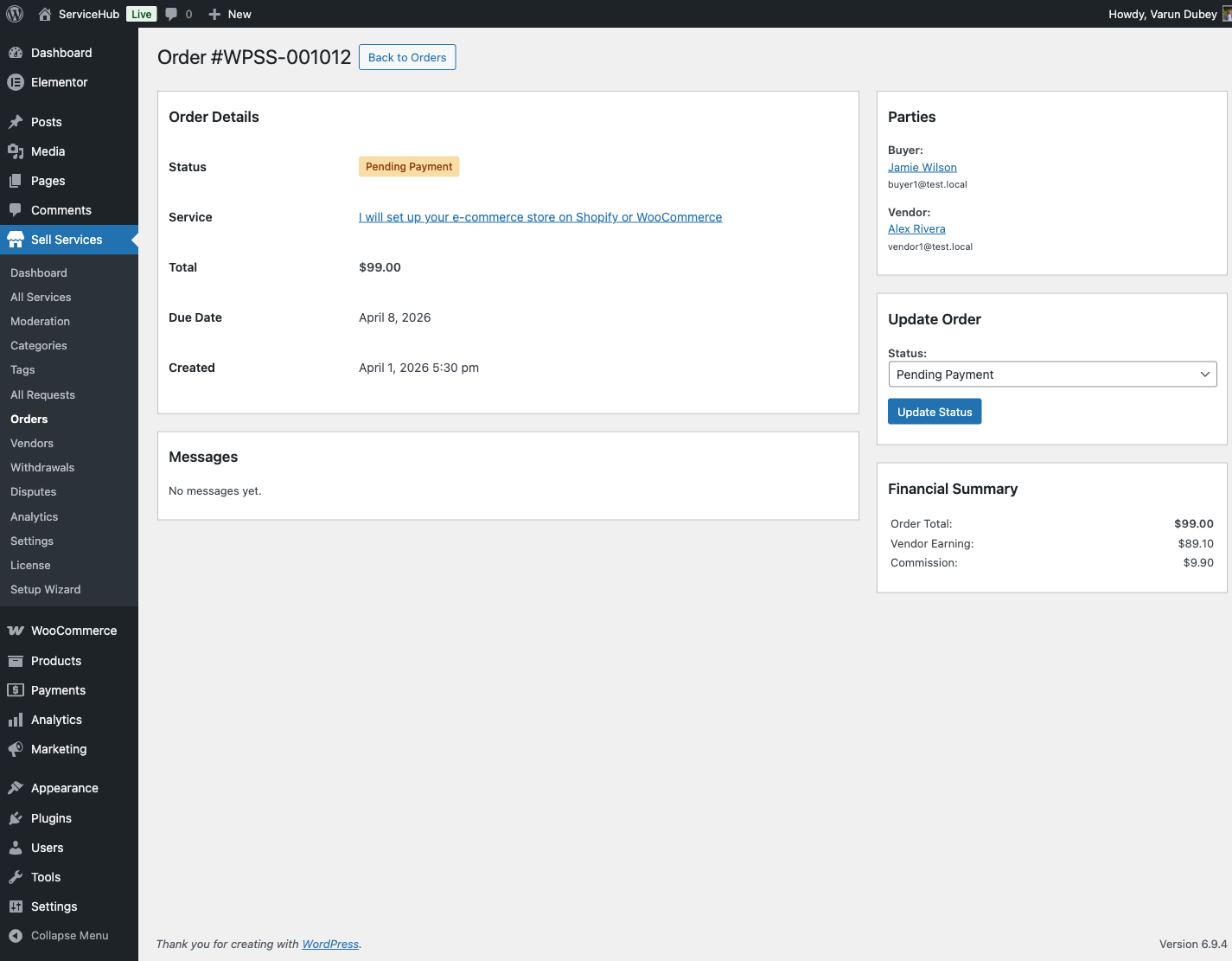 Admin order detail view with full order information