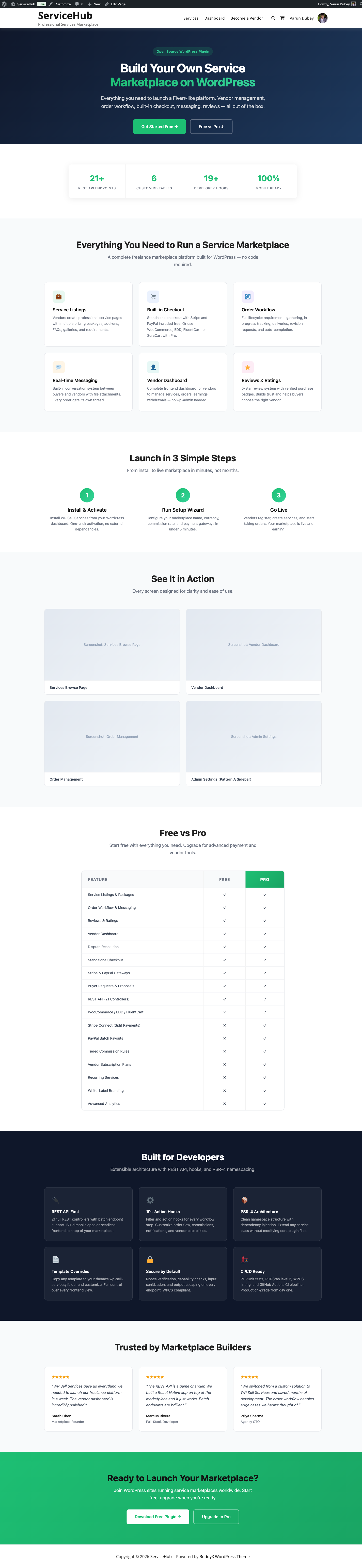 Landing Page with Free vs Pro Comparison