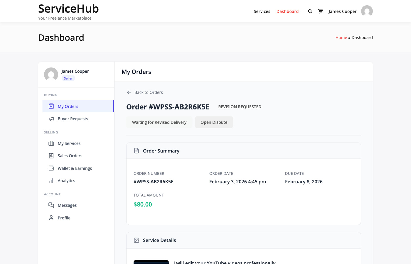 Order message thread between buyer and vendor