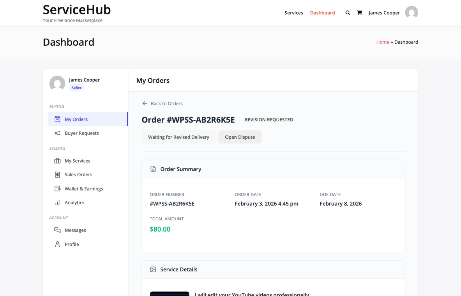 Order message thread between buyer and vendor