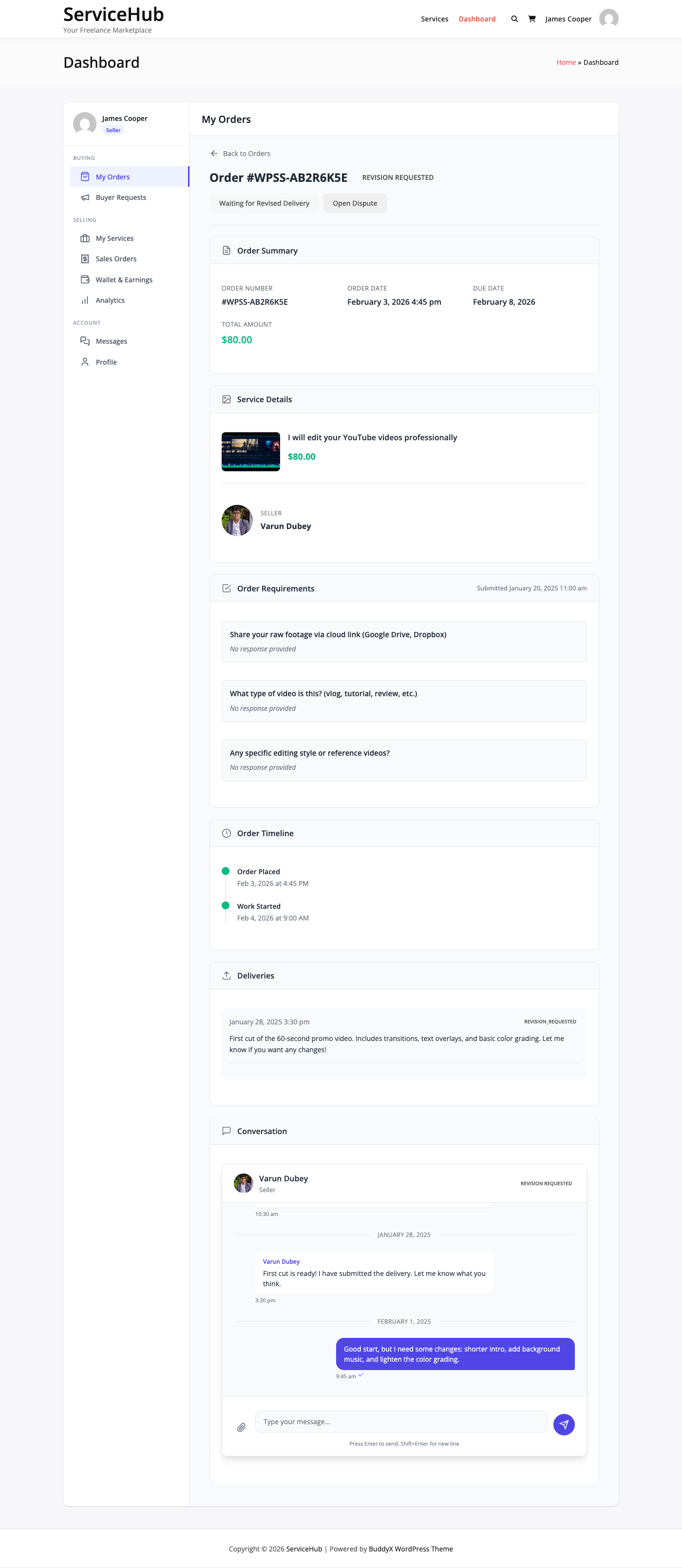 Order messaging interface