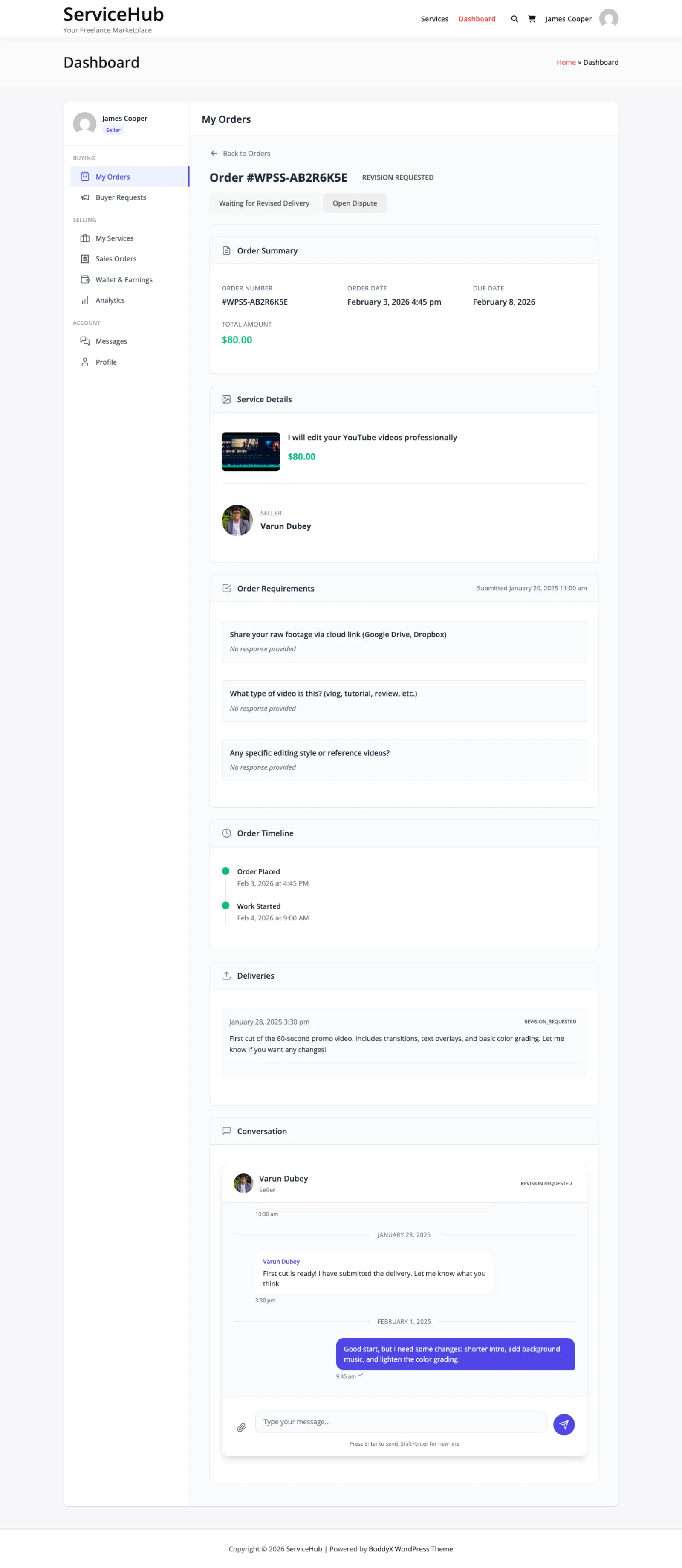 Order messaging interface