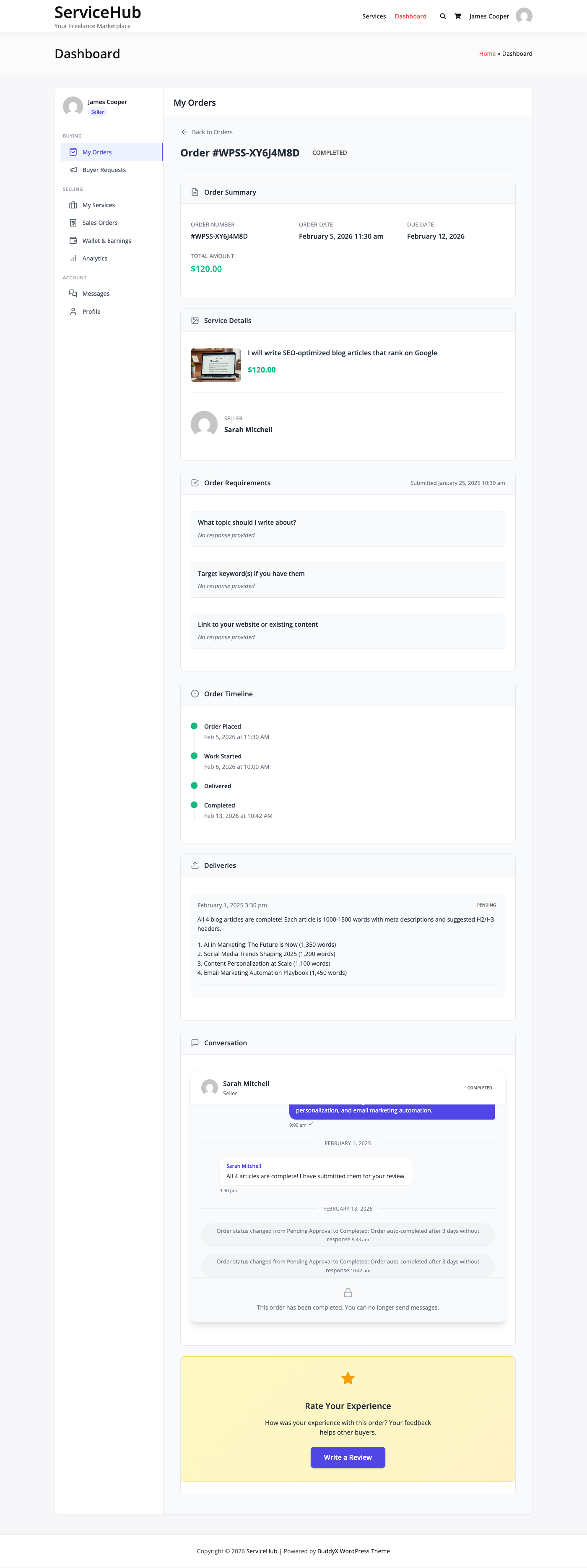 Completed requirements view showing all submitted information
