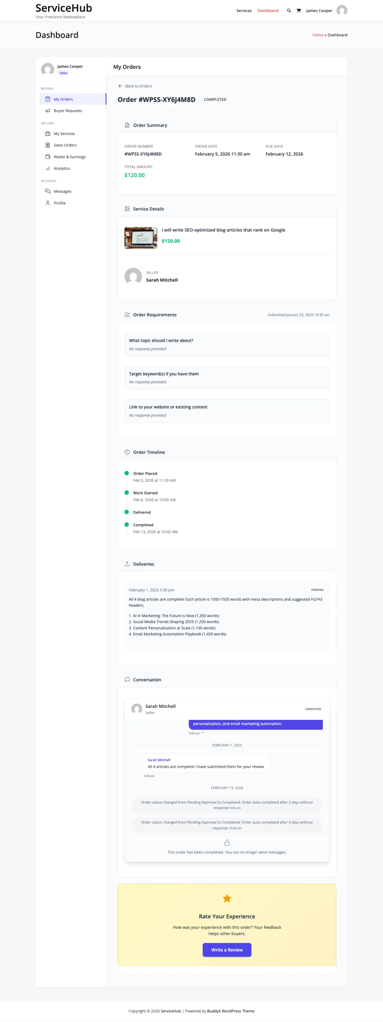 Completed requirements view showing all submitted information