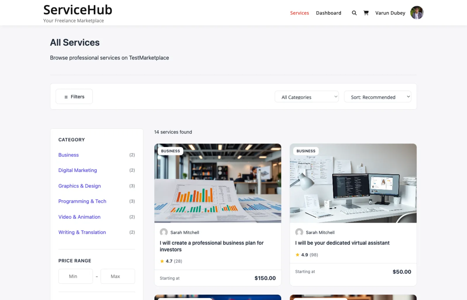 Services grid view