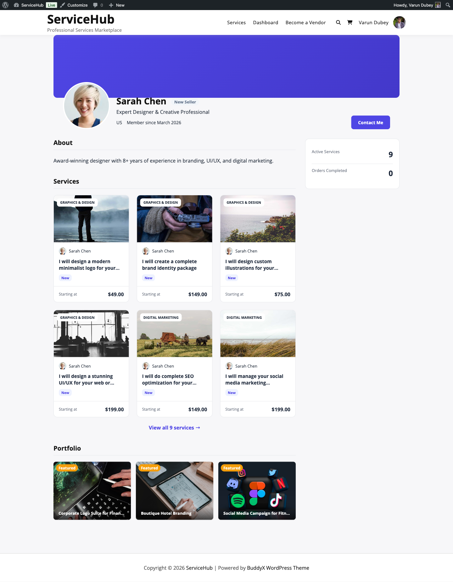 Public vendor profile page
