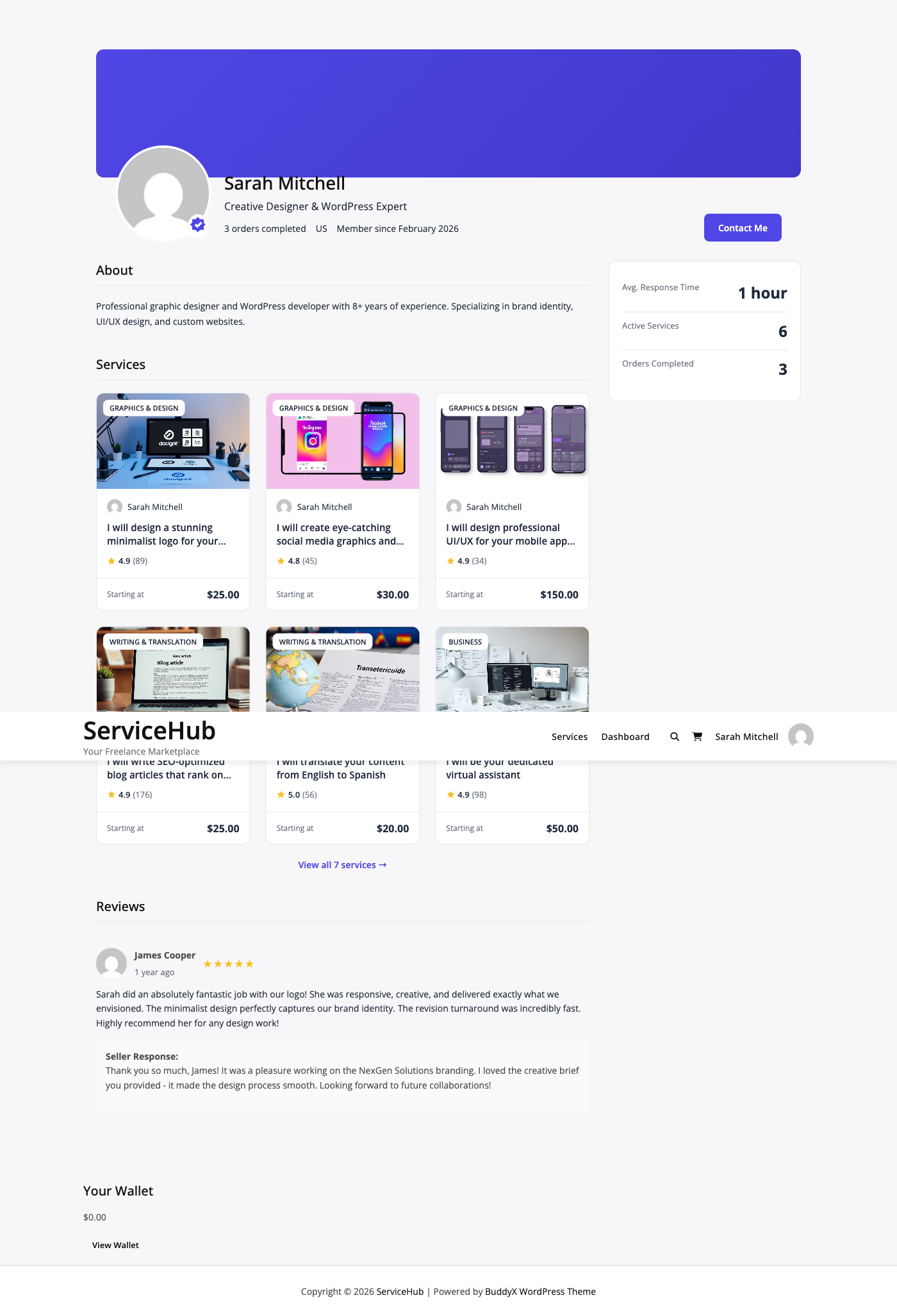 Vendor profile reviews section