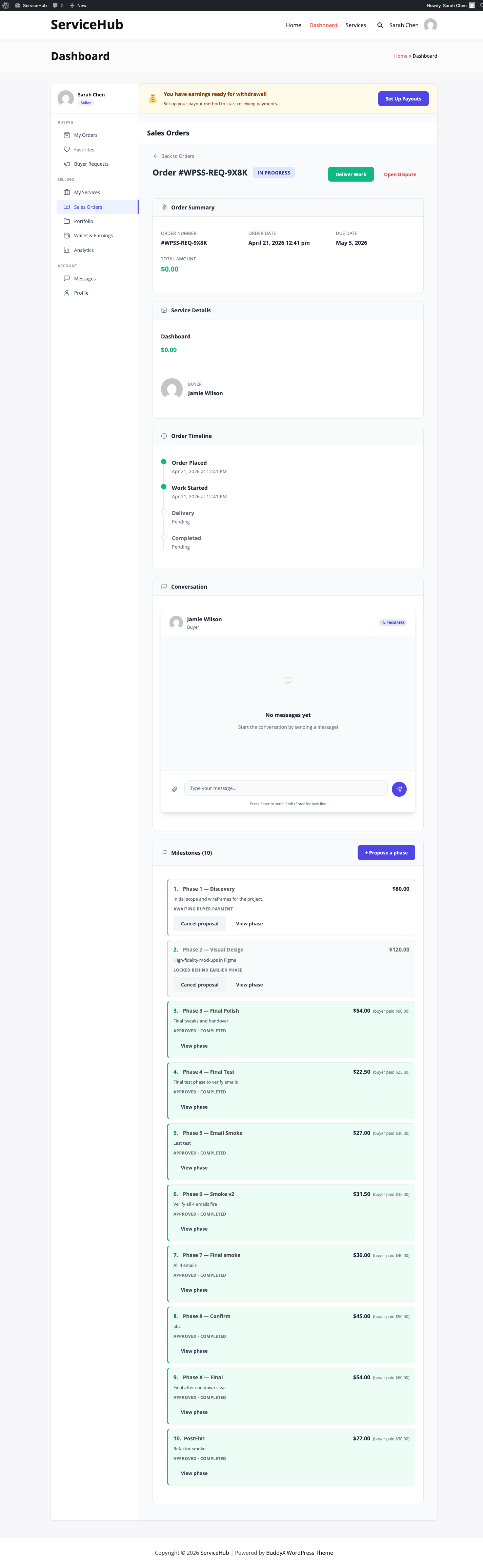 Milestone timeline on a buyer's order page