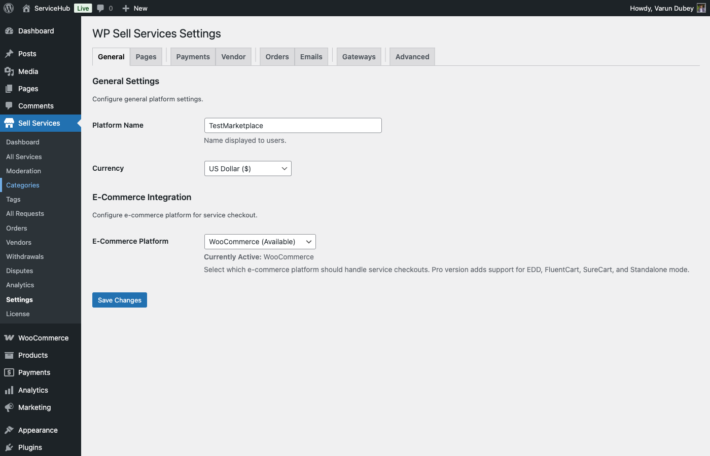 General settings tab
