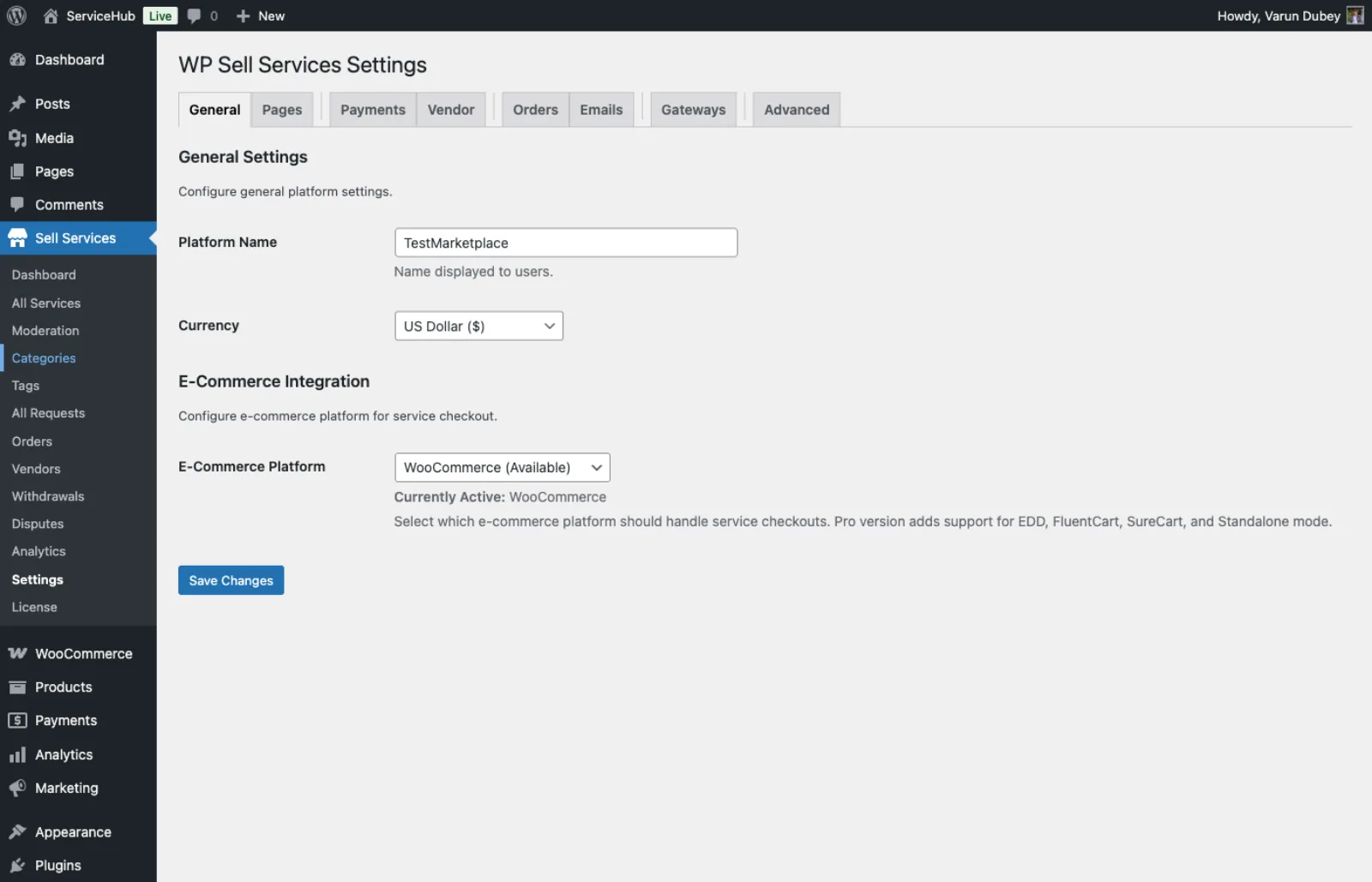 General settings tab
