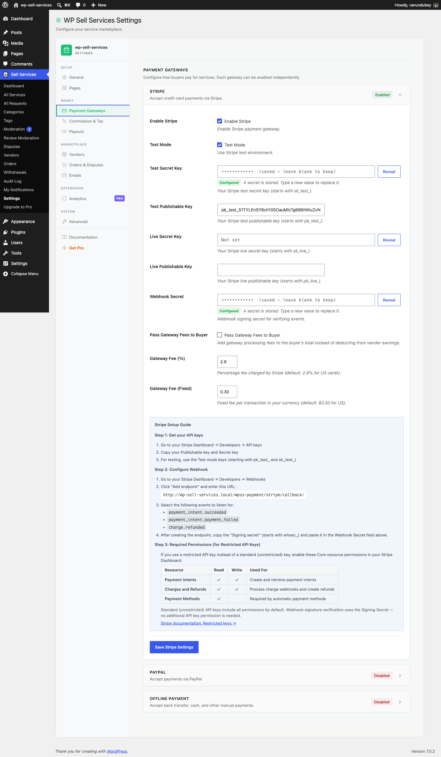 Stripe Gateway Settings
