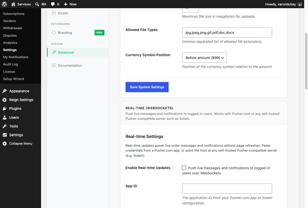 Real-time settings card