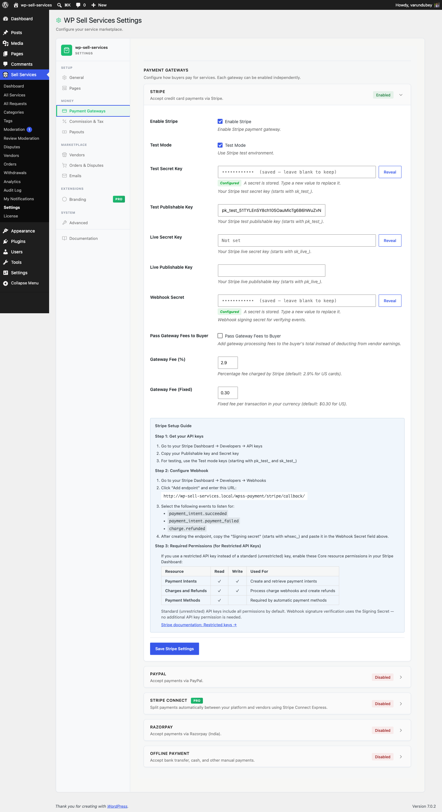The Stripe Connect card on the Payment Gateways tab