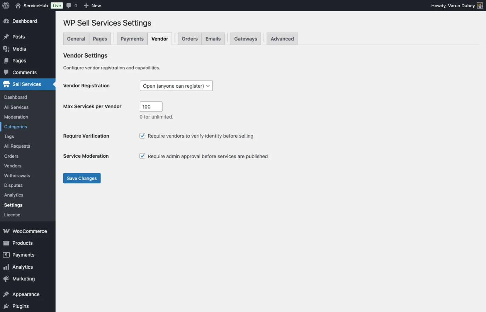 Vendor Settings Tab
