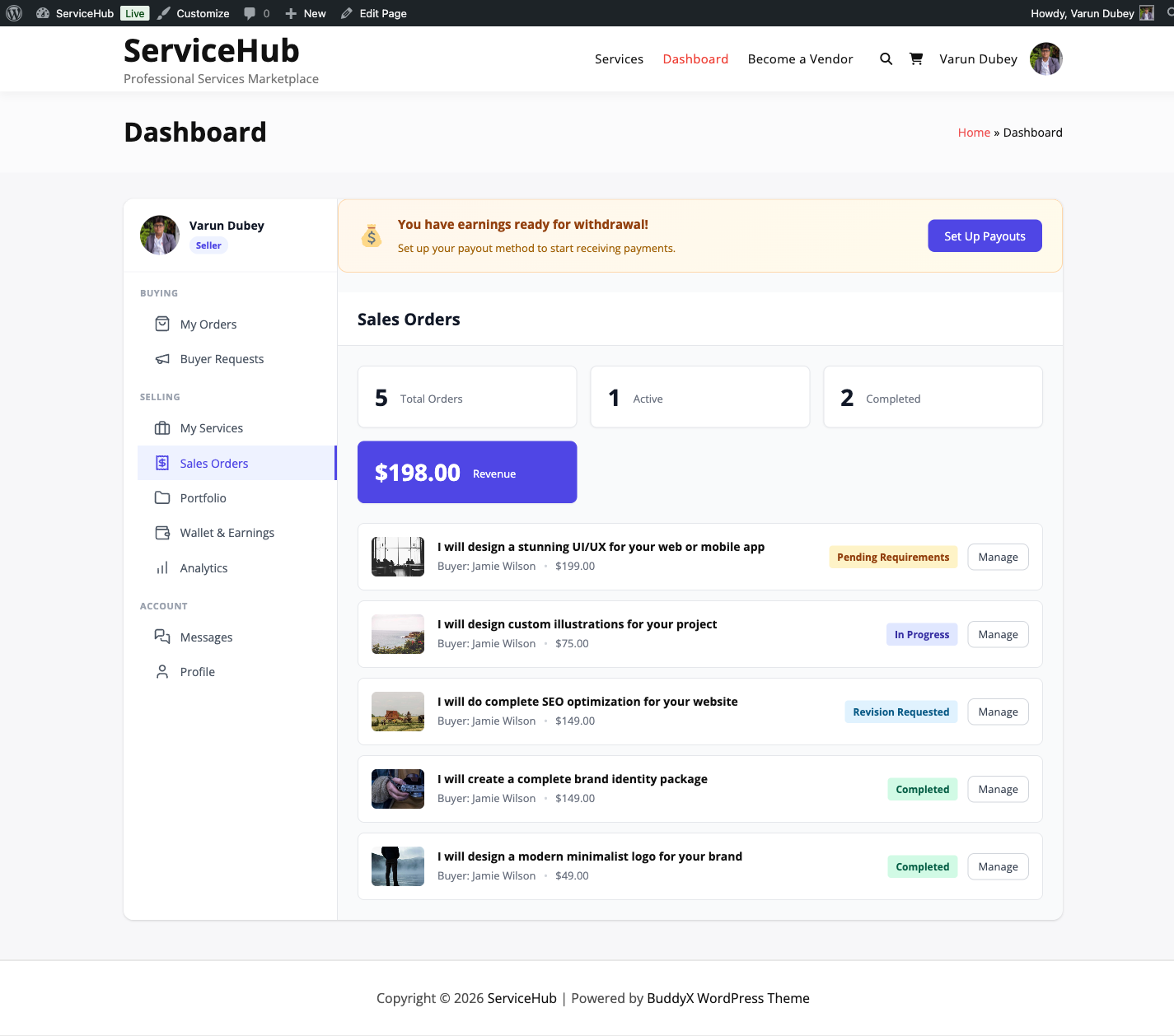Vendor sales orders list