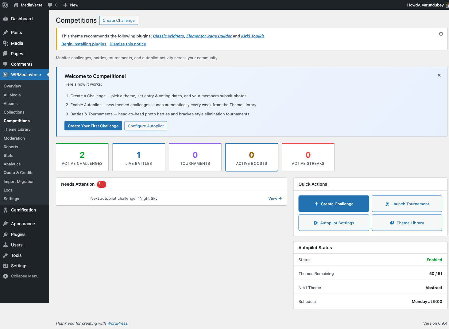 Admin competitions dashboard