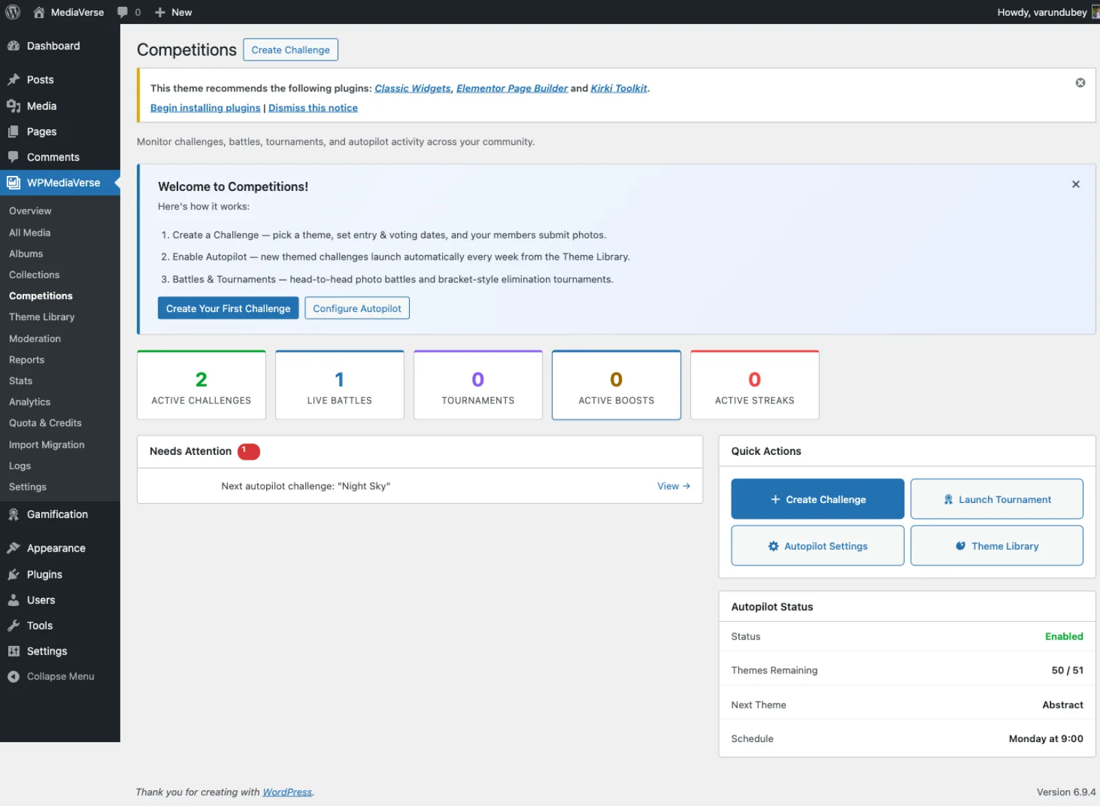 Admin competitions dashboard