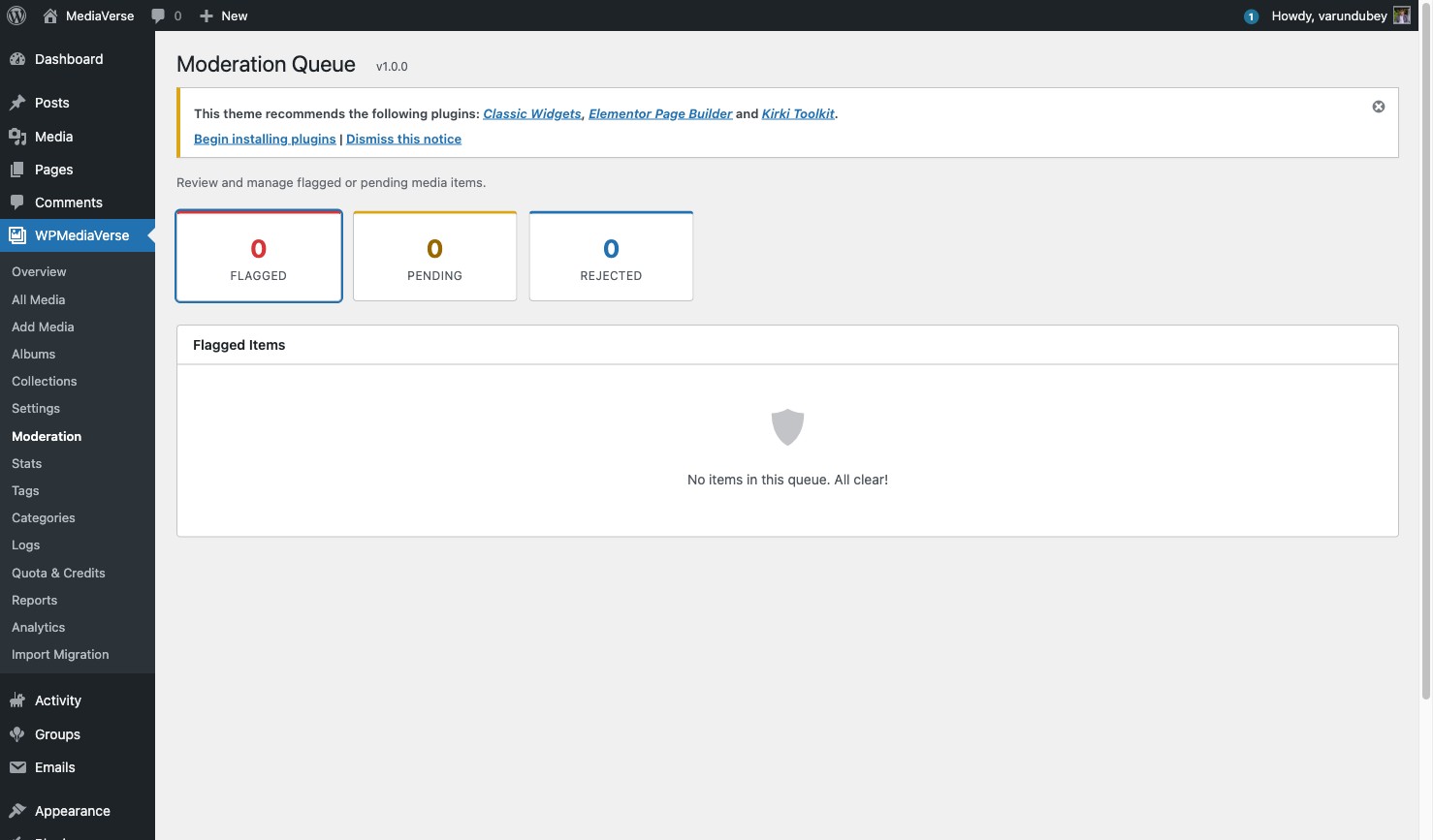 Moderation queue with pending media items