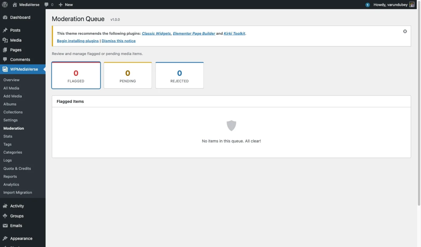 Moderation queue with pending media items