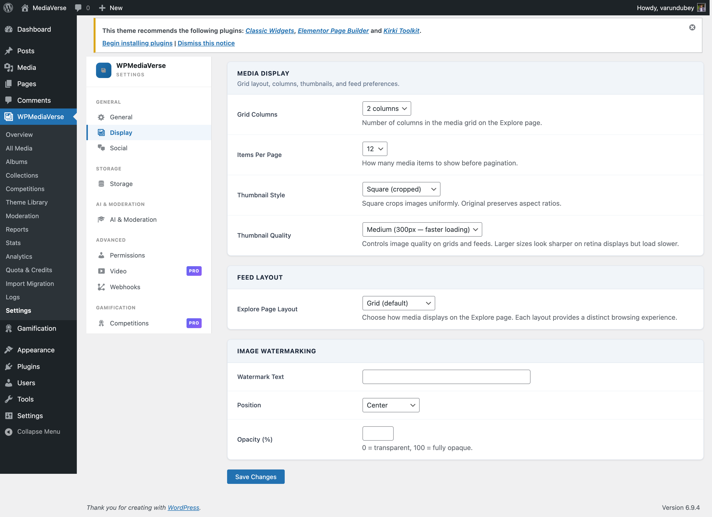 Setup wizard display step showing grid column and items-per-page options