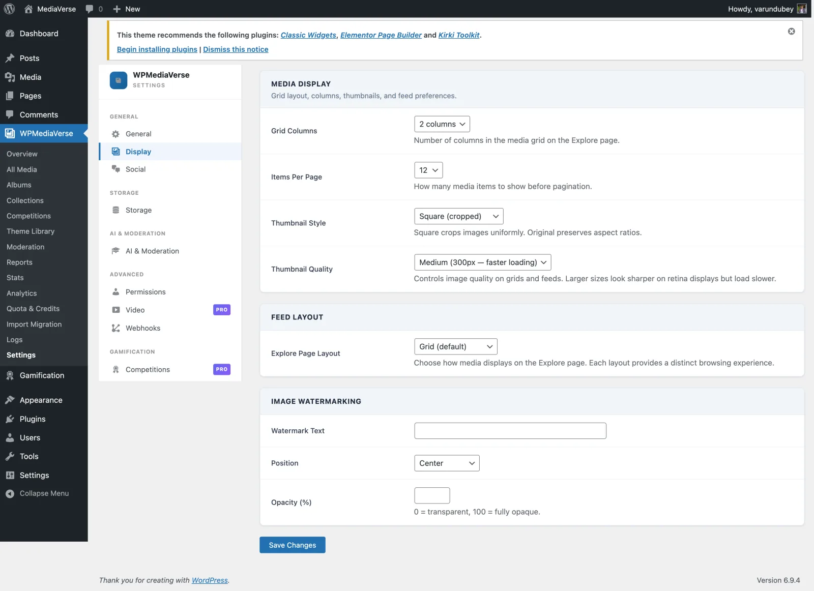 Setup wizard display step showing grid column and items-per-page options