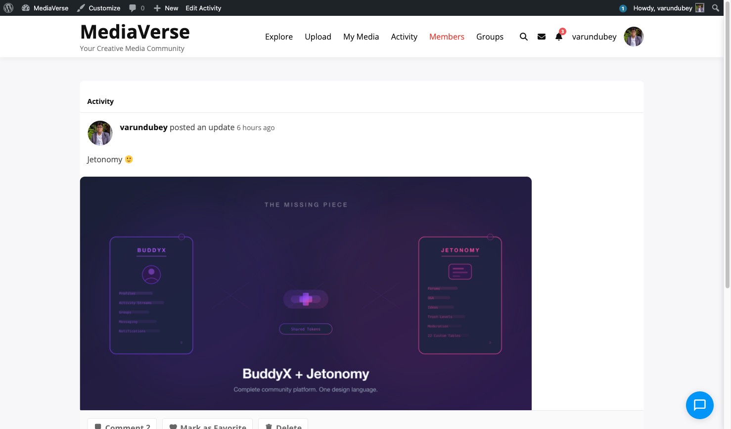 BuddyPress activity post form with Attach Media button