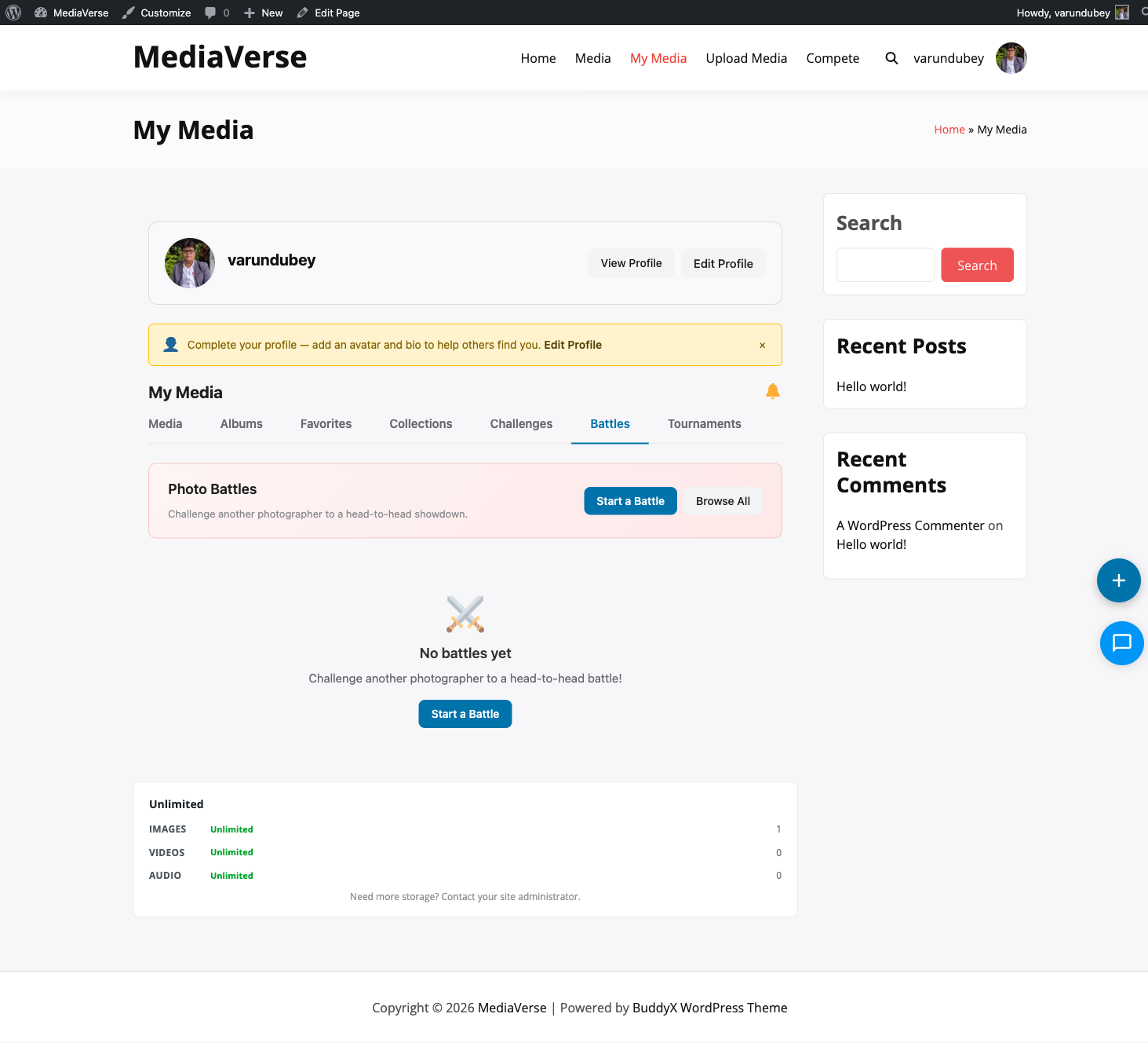 My Media Battles tab showing battle history