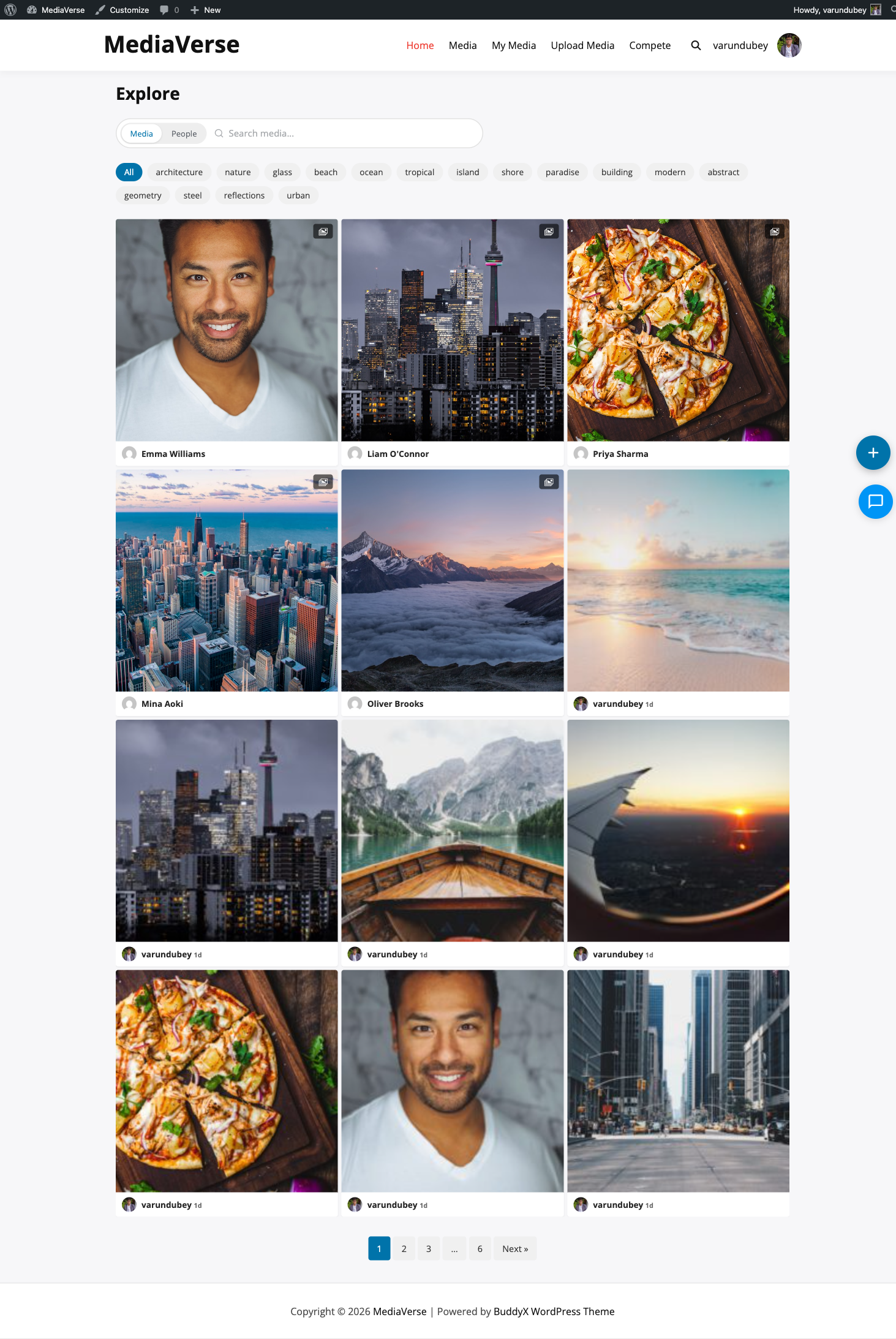 Explore feed showing public media grid
