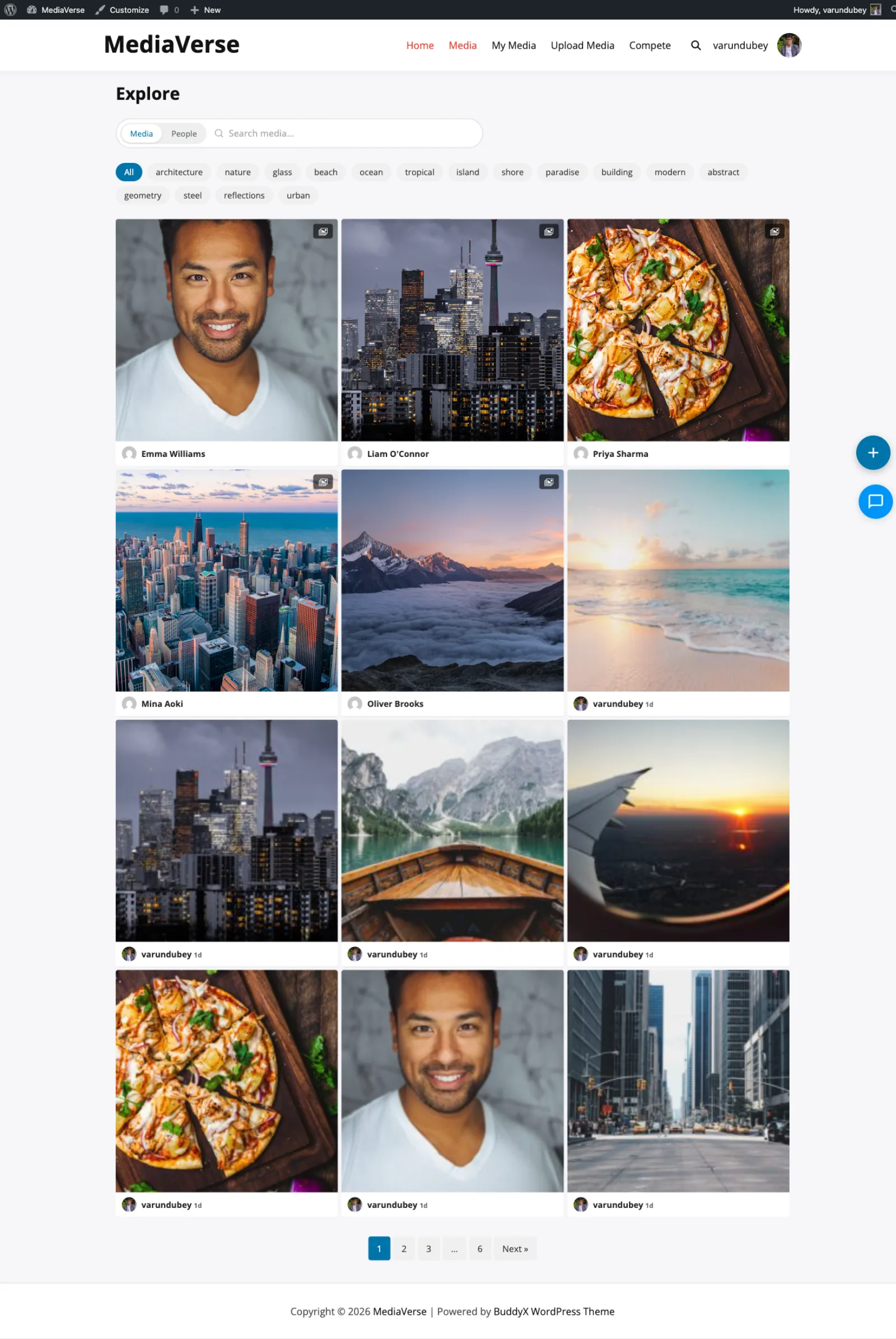 Dribbble layout showing large shot thumbnails in a 2-column grid