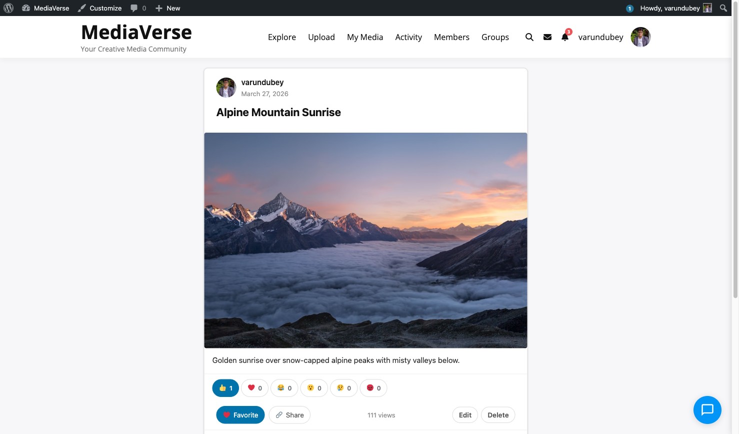 Media item with bookmark/save button and collection picker