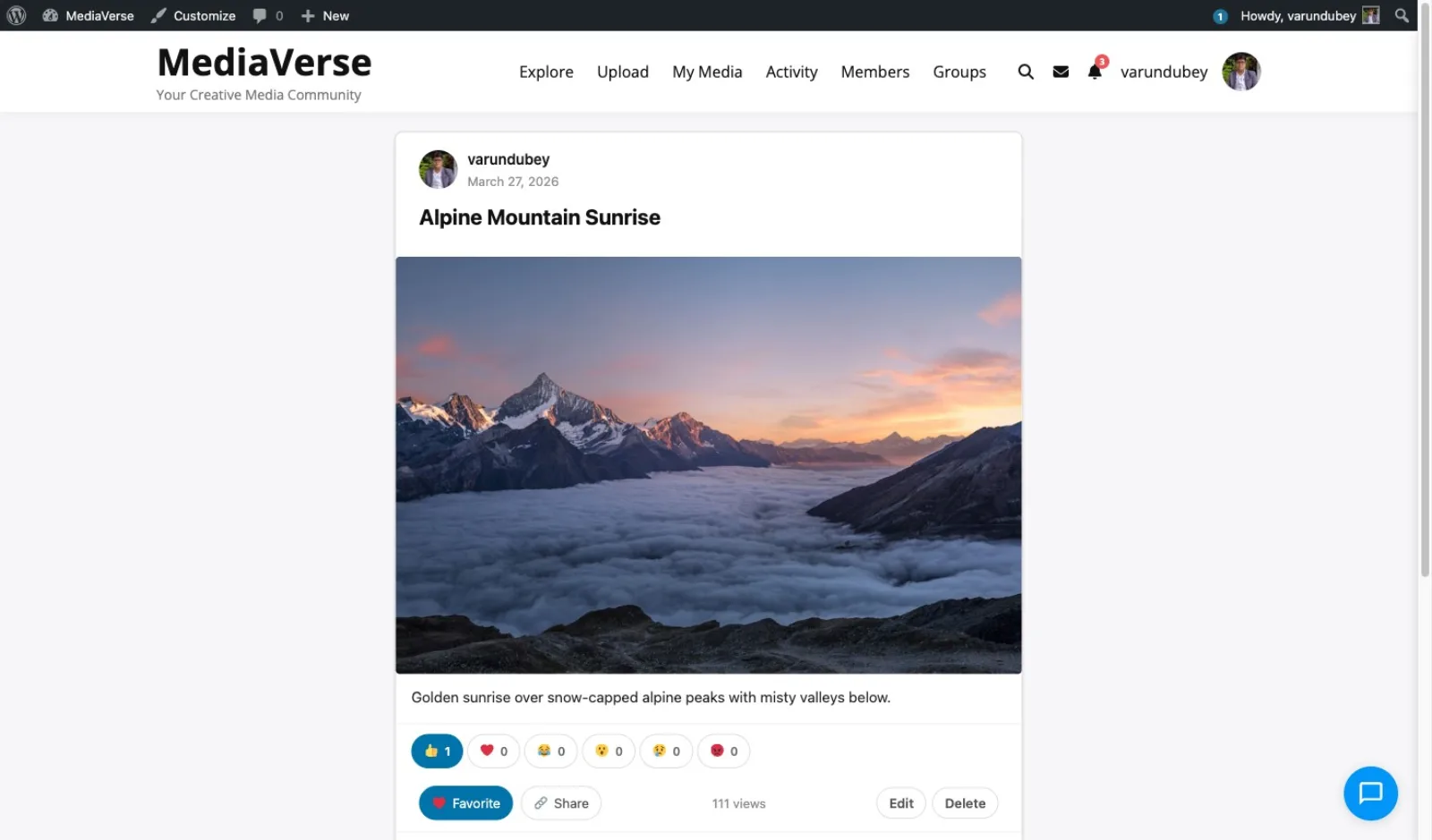 Media item with bookmark/save button and collection picker